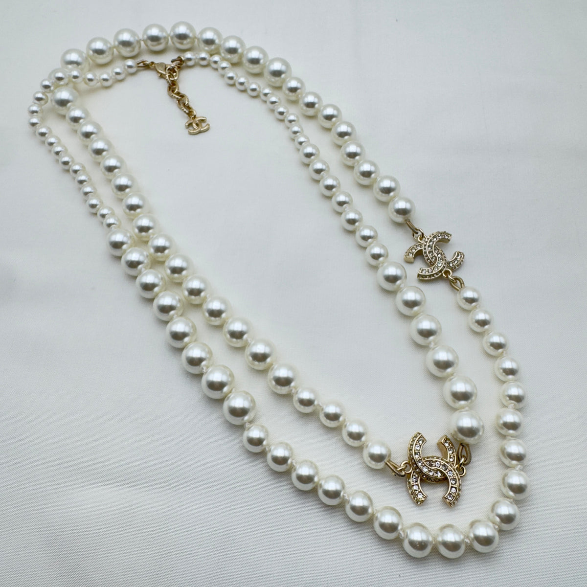 Collana Lunga Doppio Giro con Perle & Brillantini