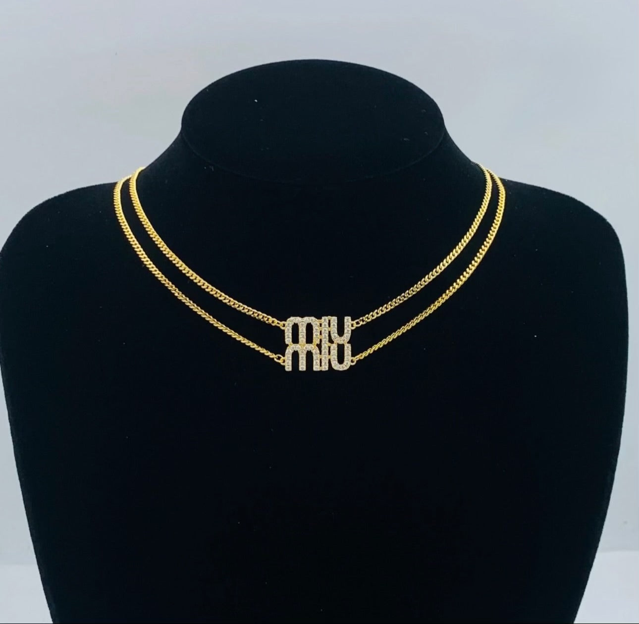 Collana Doppia MIU con Strass Gold Edition