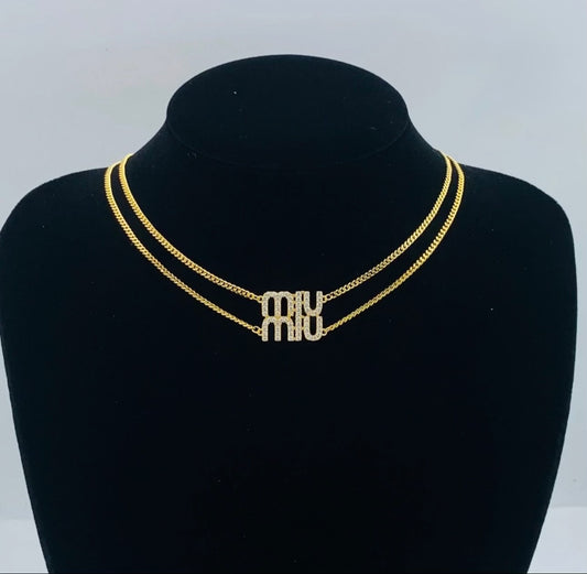 Collana Doppia MIU con Strass Gold Edition