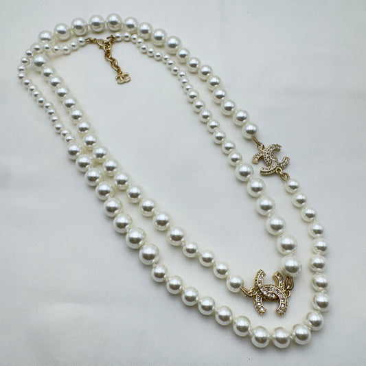Collana Lunga Doppio Giro con Perle & Brillantini